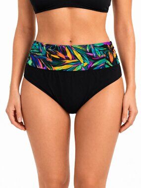 Swimsuits For All Bright Palm Black Fold Down Swim Briefs Womens Size 10 NWT